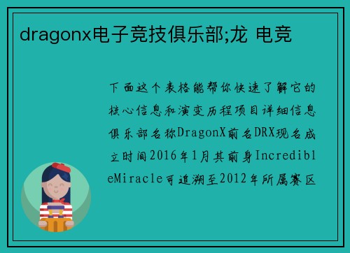 dragonx电子竞技俱乐部;龙 电竞