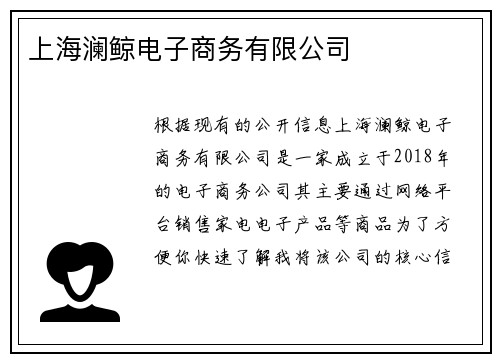 上海澜鲸电子商务有限公司